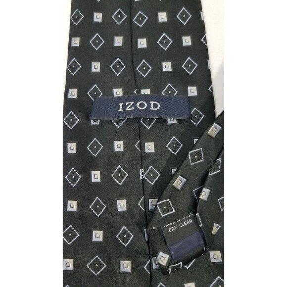 Izod Men's Necktie Black White Geometric Print Silk Classic Business Accessory - Picture 5 of 8